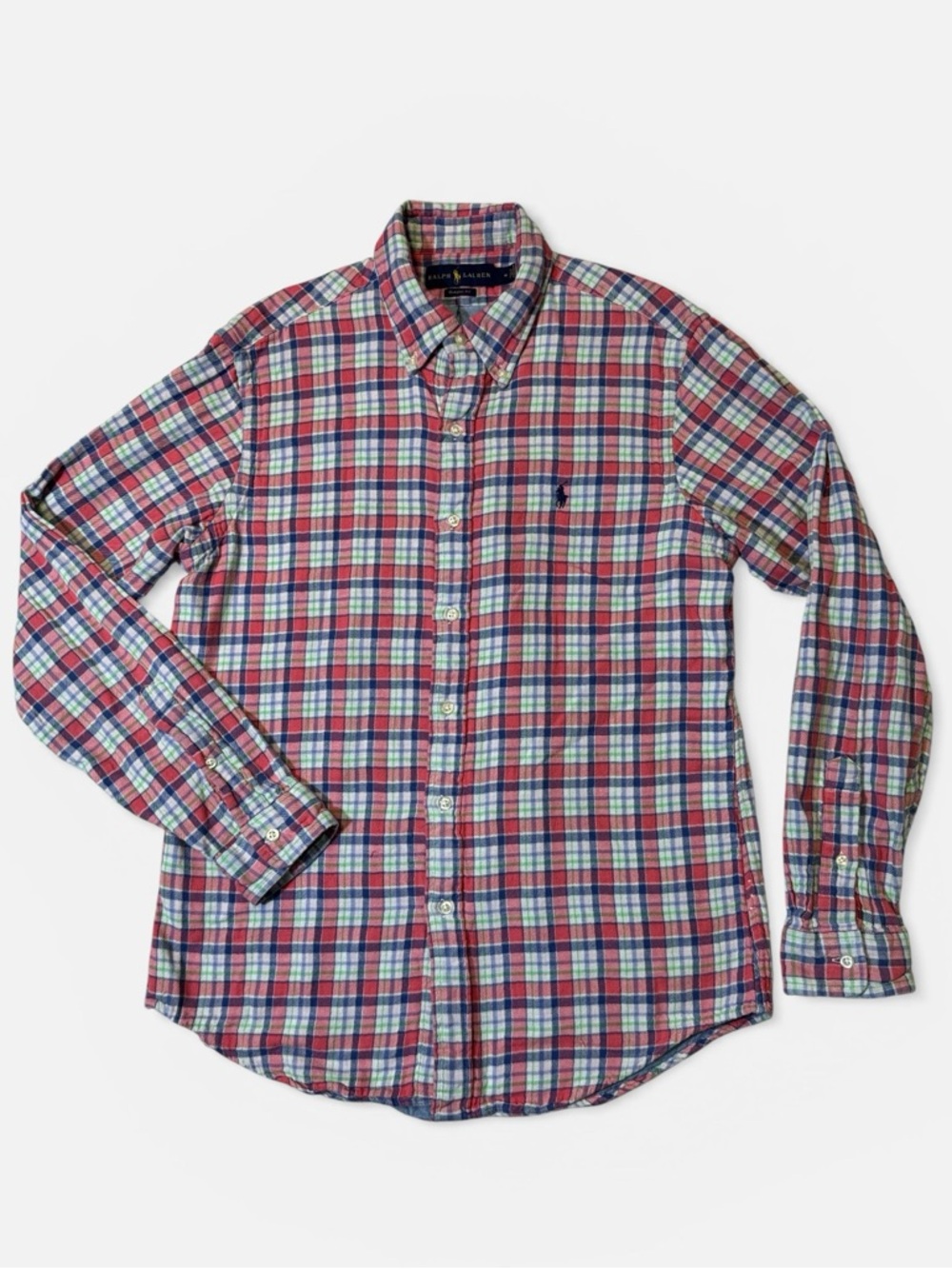 Polo Ralph Lauren mens M Medium classic fit pink plaid flannel oxford shirt EUC